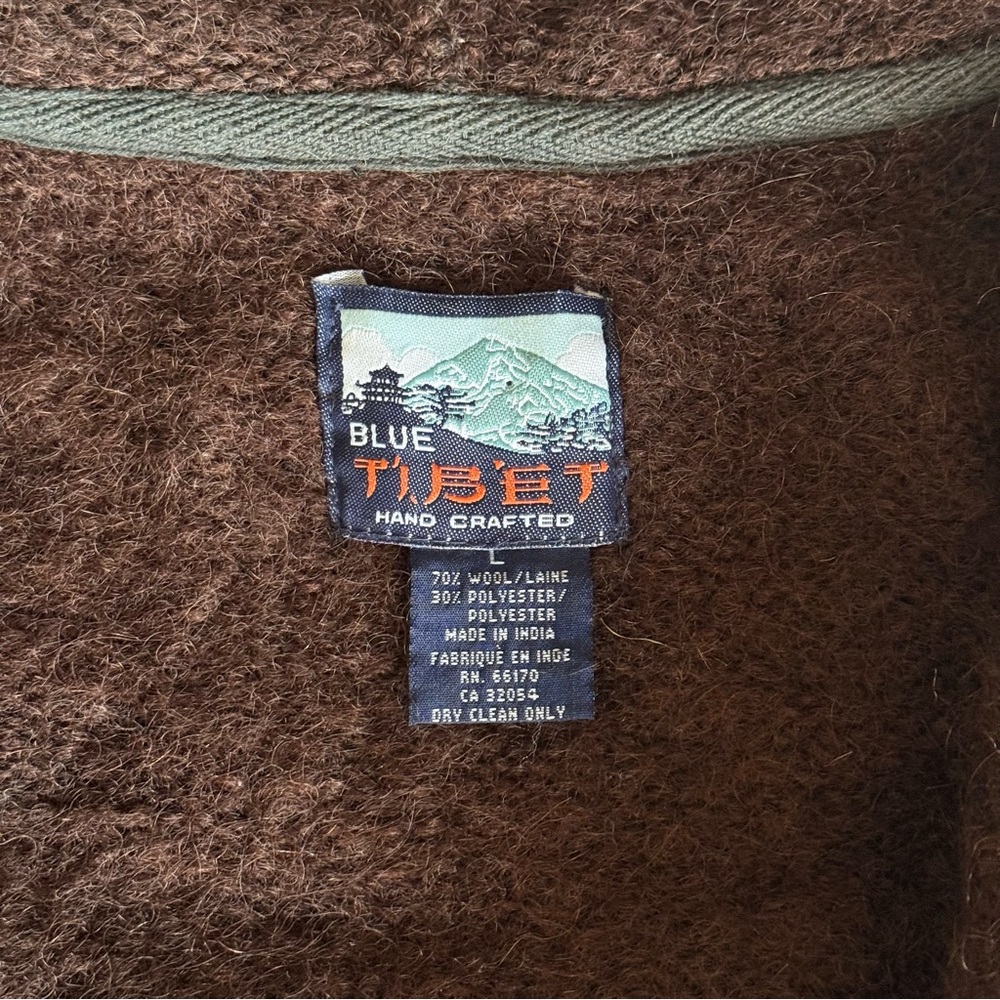Full Zip Hooded Wool Sweater Mens Large Brown Western Native Cowichan Heavy - Picture 10 of 13